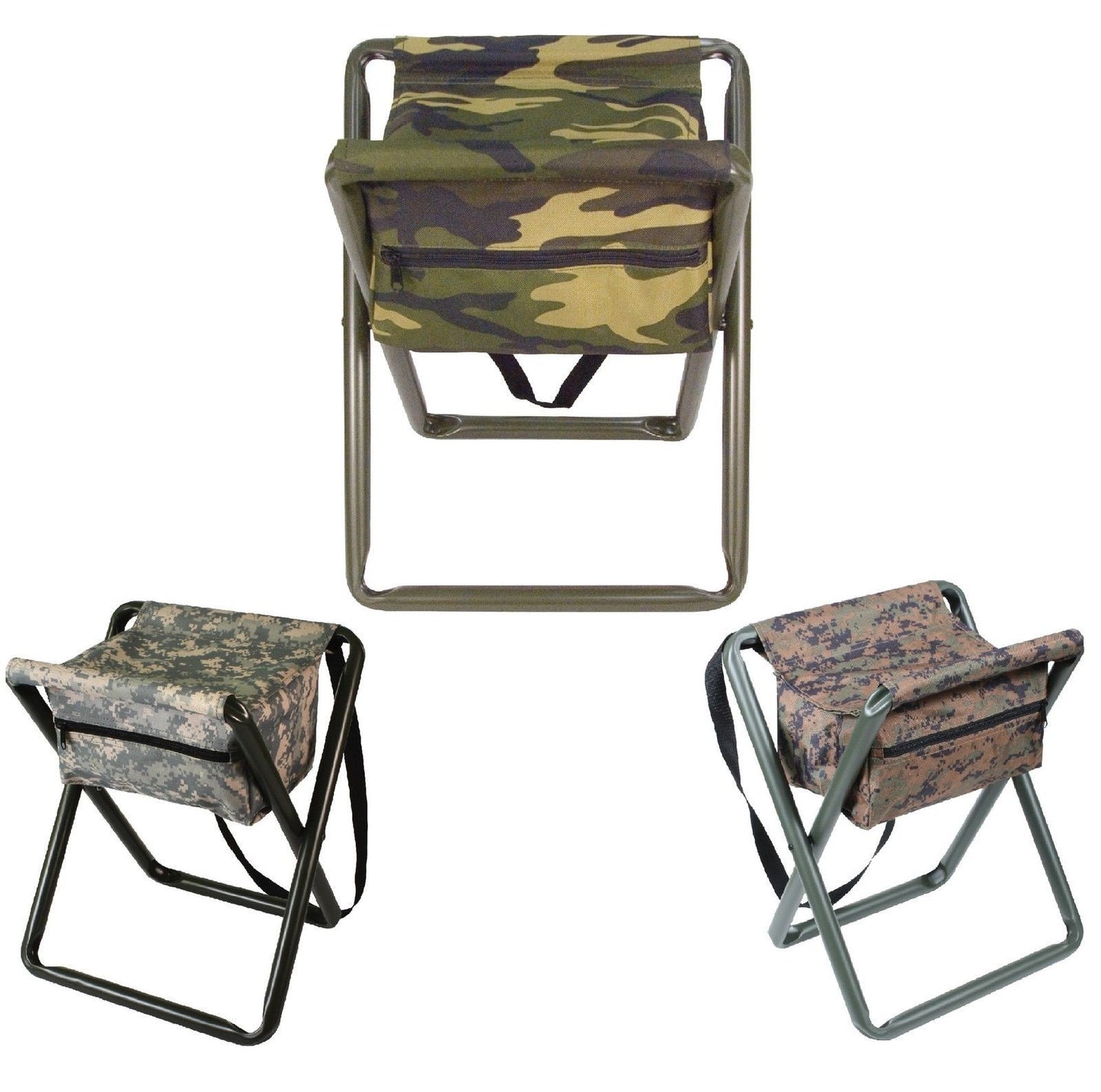 Deluxe Camo Folding Camp Stool W/Pouch - Woodland, ACU Digital, Woodland Digital