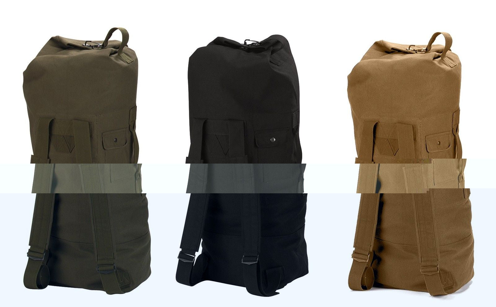 G.I. Type Canvas Double Strap Duffle Bag - Sports Bag - Gym Bag-Black ...