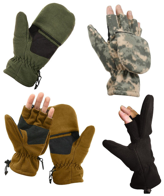 Fleece Sniper Fingerless Gloves Mittens - Olive Drab or Black Glove