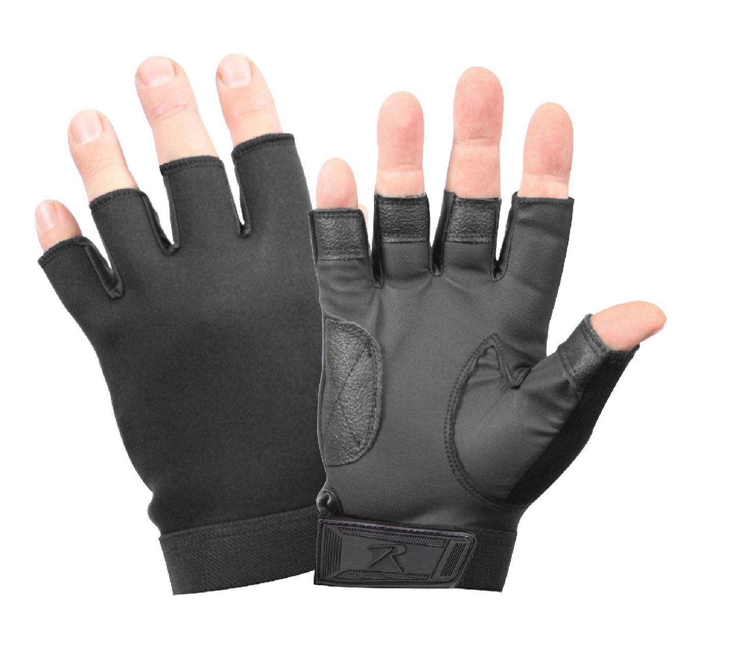 Black Fingerless Neoprene Gloves - Black Biker/Cycling Stretch Gloves