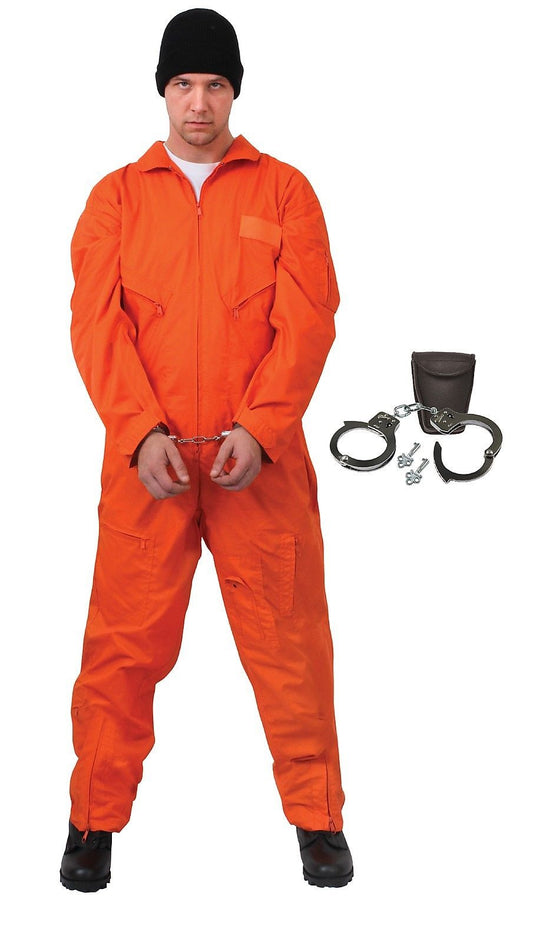 Adult's Inmate Prisoner Halloween Costume - Convict's Uniform and Handcuffs