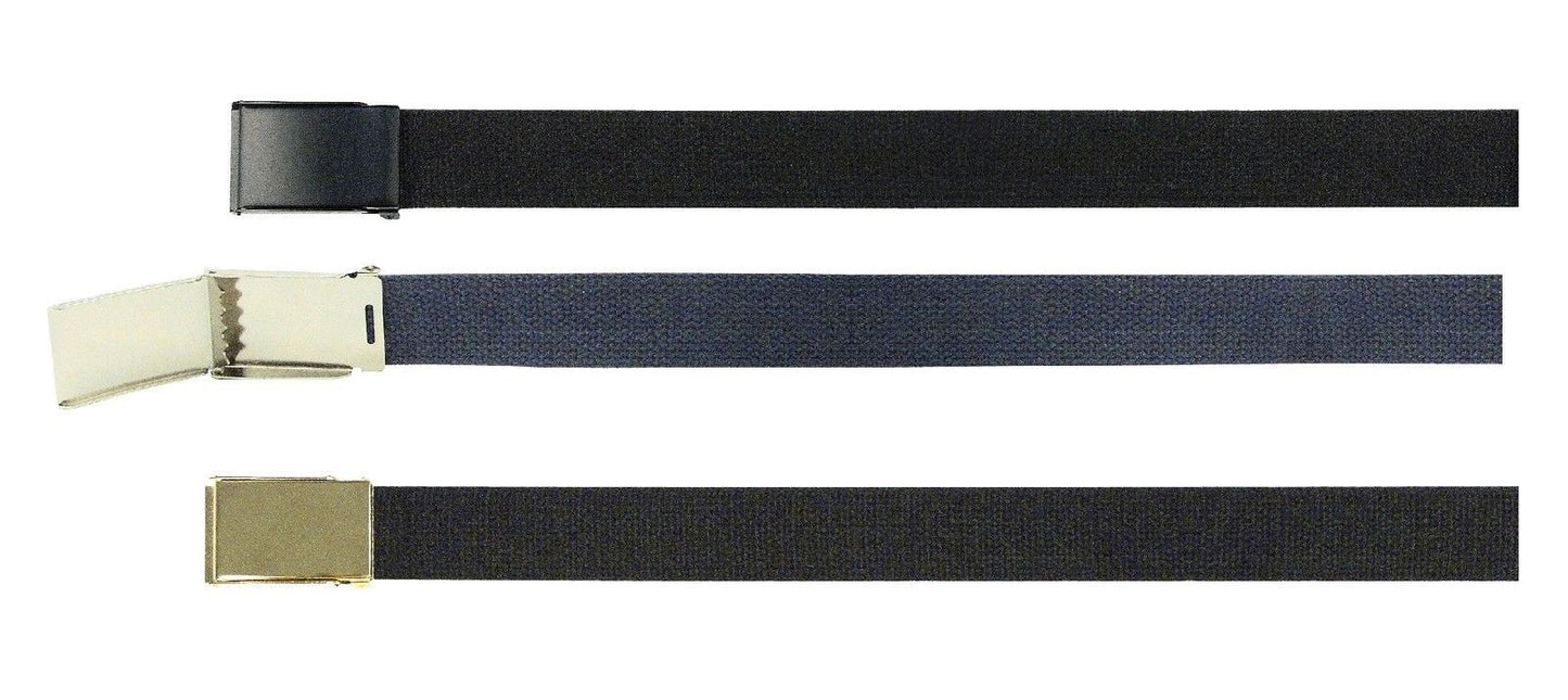 Cotton Belts w/ Flip Buckle - Black Belts or Navy Blue Belts Cinturon 1.25" Wide