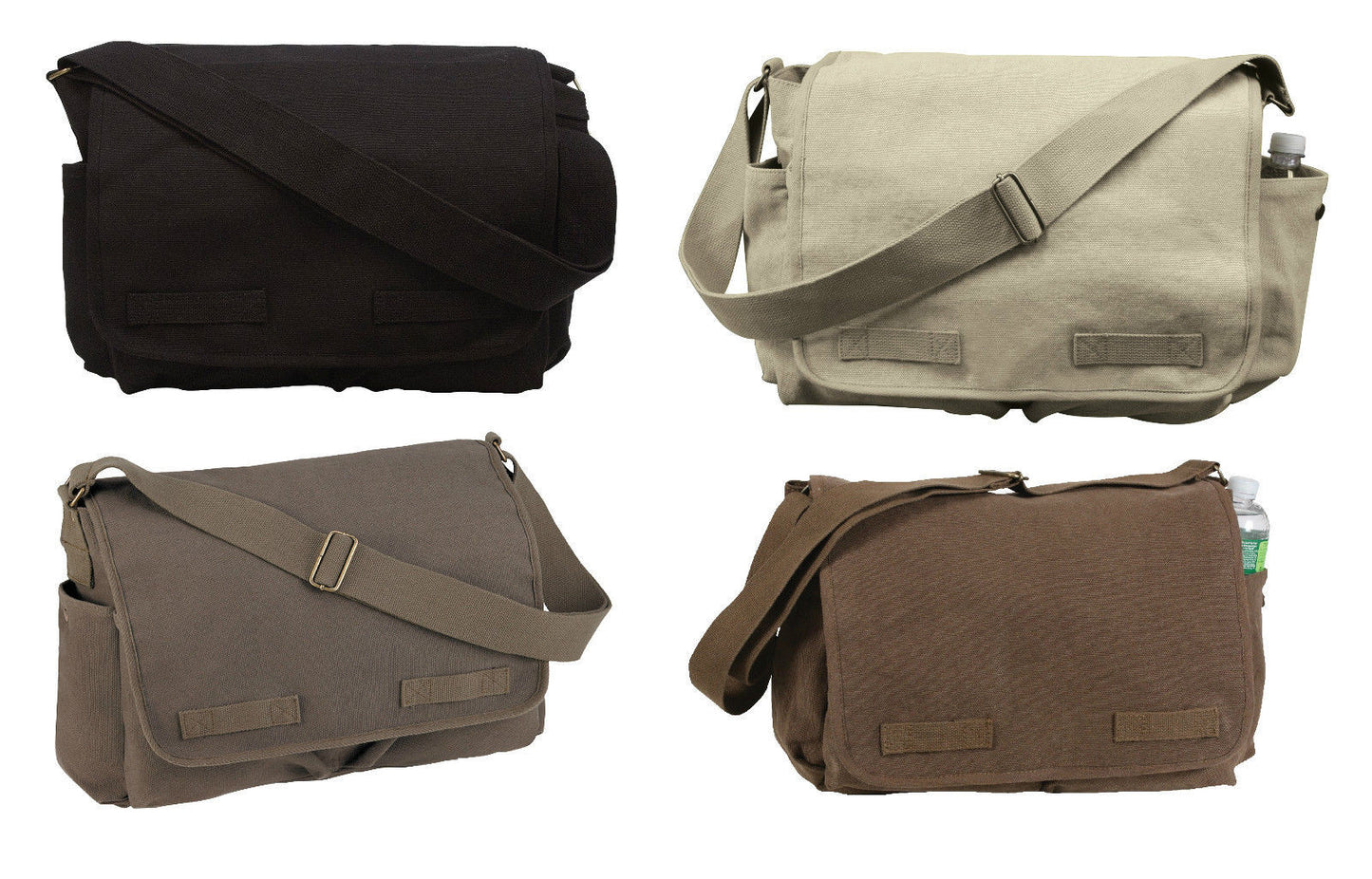 Vintage Canvas Messenger Shoulder Bag with Brass Hardware