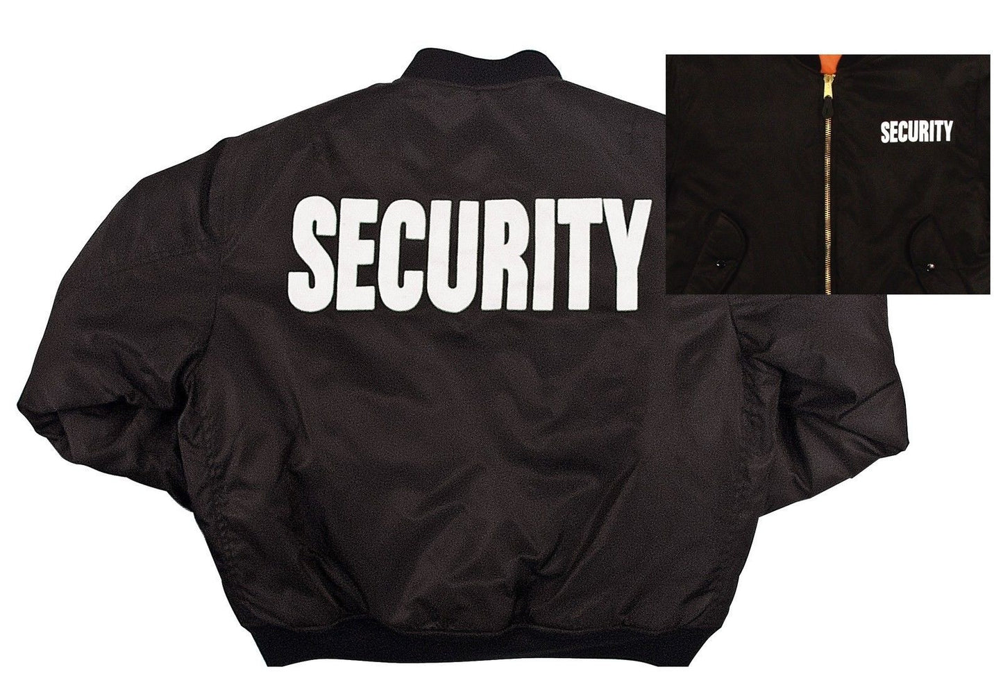 Black Security MA-1 Flight Jacket W/ Reversible Orange Side - Winter Jacket Coat