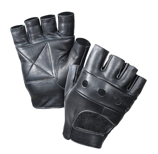 Fingerless Leather Biker Gloves -Leather Finger-Less Motorcycle Gloves S-XL