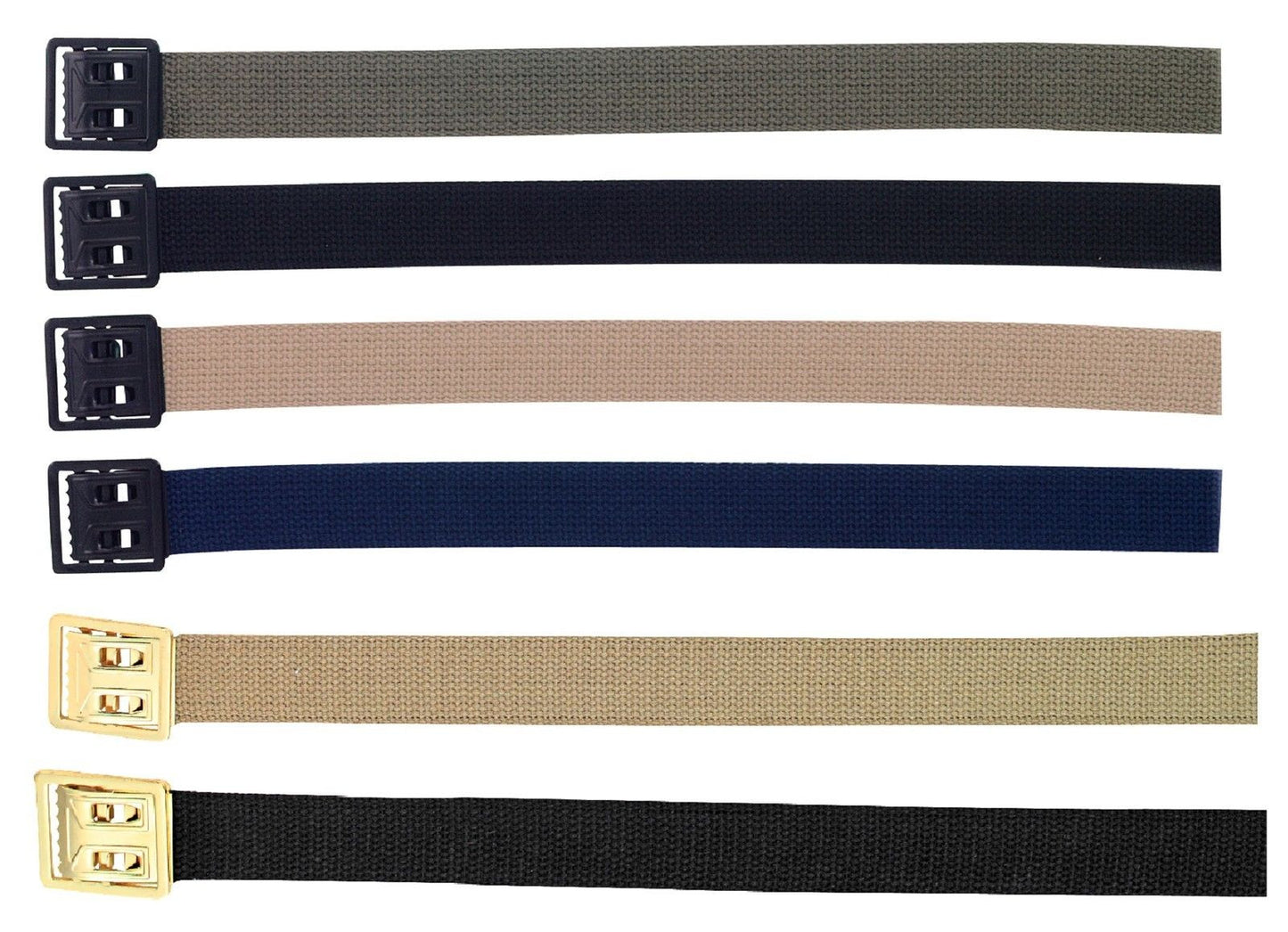 Solid Color Belts w/ Open Face Buckle - Black Khaki Tan Navy Blue OD Cotton Belt