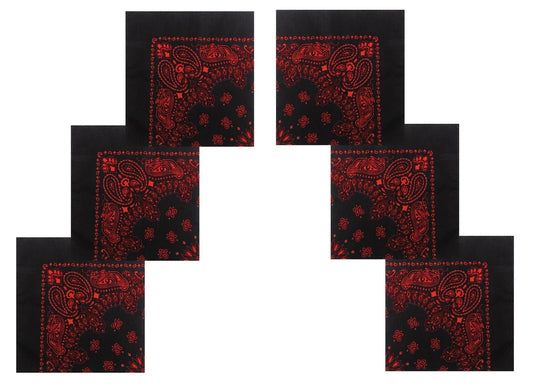 6 PACK Black and Red Bandanas 22" Paisley Trainmen Cotton Biker Cool Headwraps
