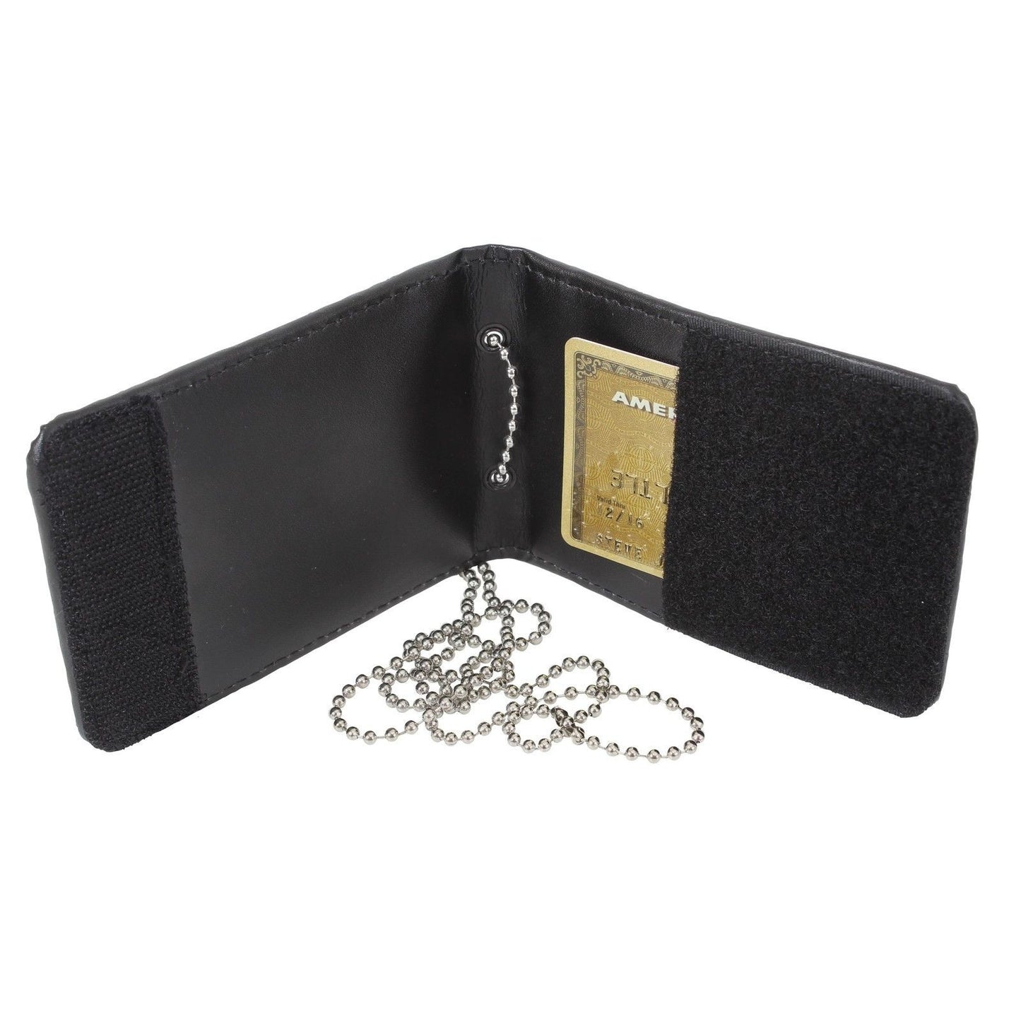 Identification Holder w/ Neck Chain Secure Leather ID Clear Card Badge Keeper