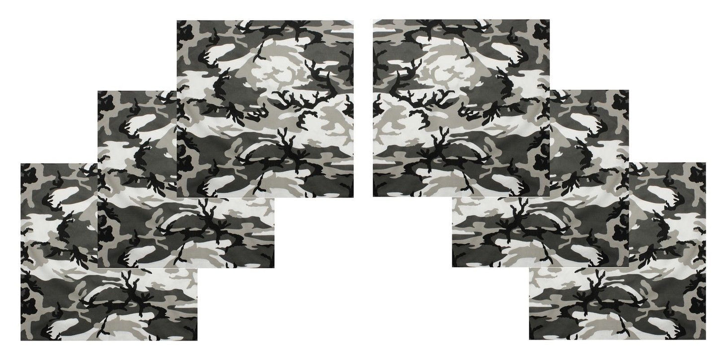 6 PACK City Camo Bandanas LARGE 27" Cotton