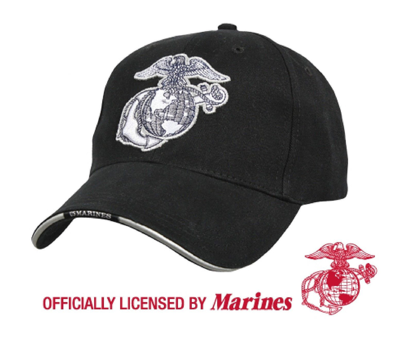 USMC Globe & Anchor Embroidered Hat Black Low Profile Marine Corps Baseball Cap