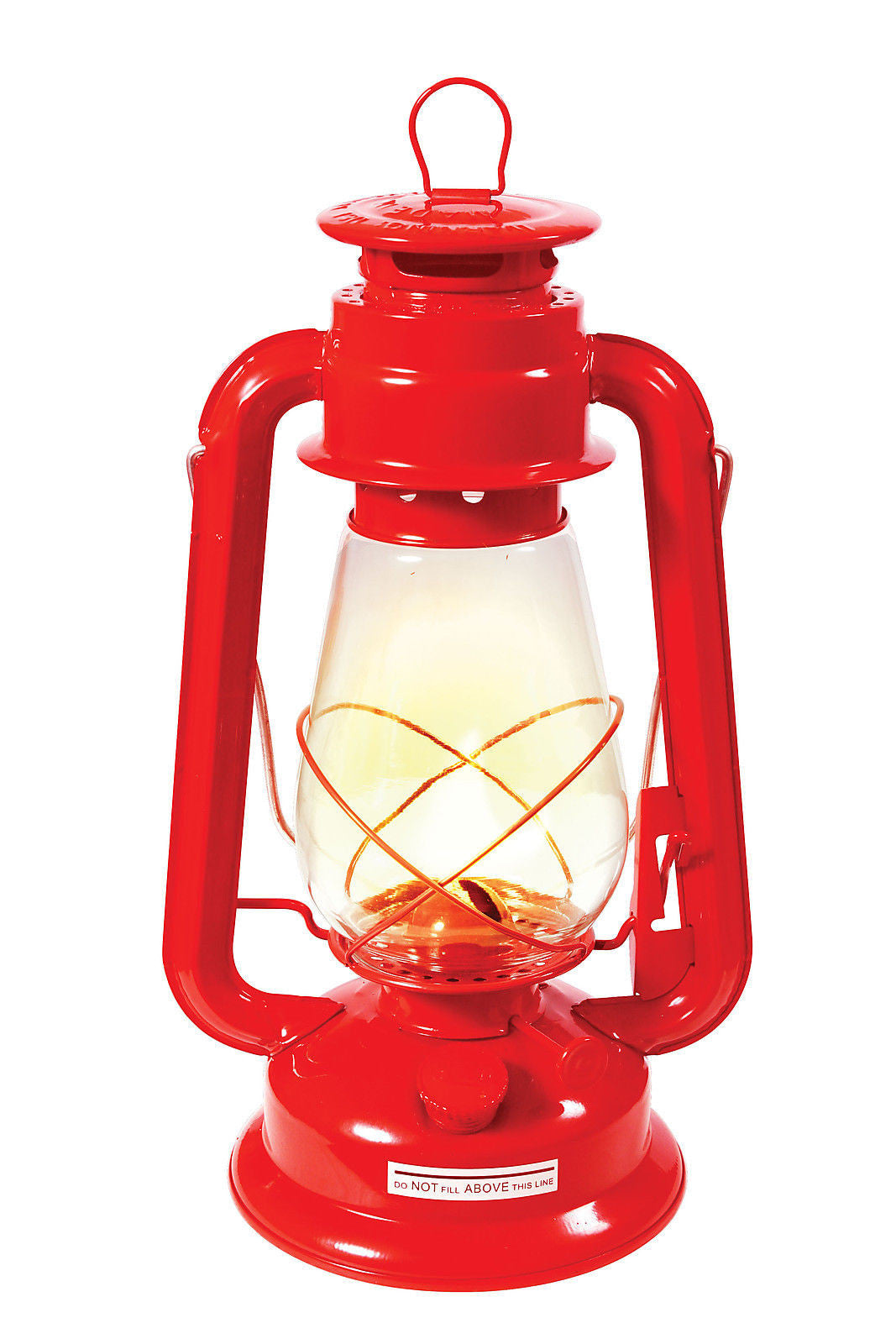 12" Kerosene Lantern With Glass Globe - Red - Adjustable Wick - Camping, Hiking