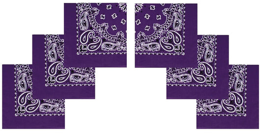 6 PACK Purple Trainmen Bandanas 22" Violet Paisley Cotton Biker Beach Headwraps