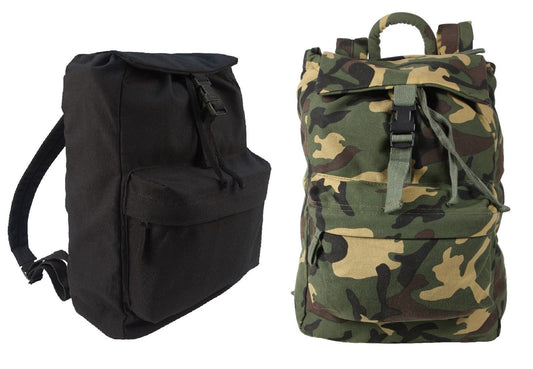 Canvas Daypacks - Camo or Black Backpack Bookbag Hiking Bags - H2O Resistant