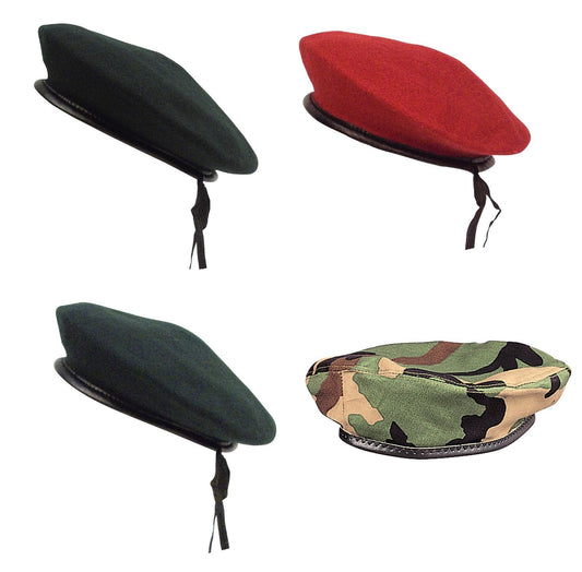 Beret Black Red OD Green Woodland Camo Hat Cap Berets