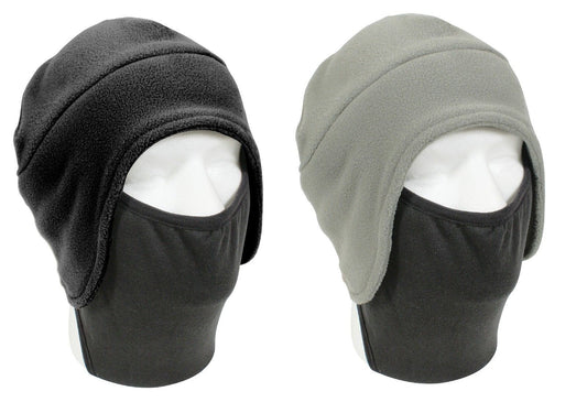 Convertible Winter Cap Hat w/ Facemask Black Fleece Cold Head & Face Mask Warmer