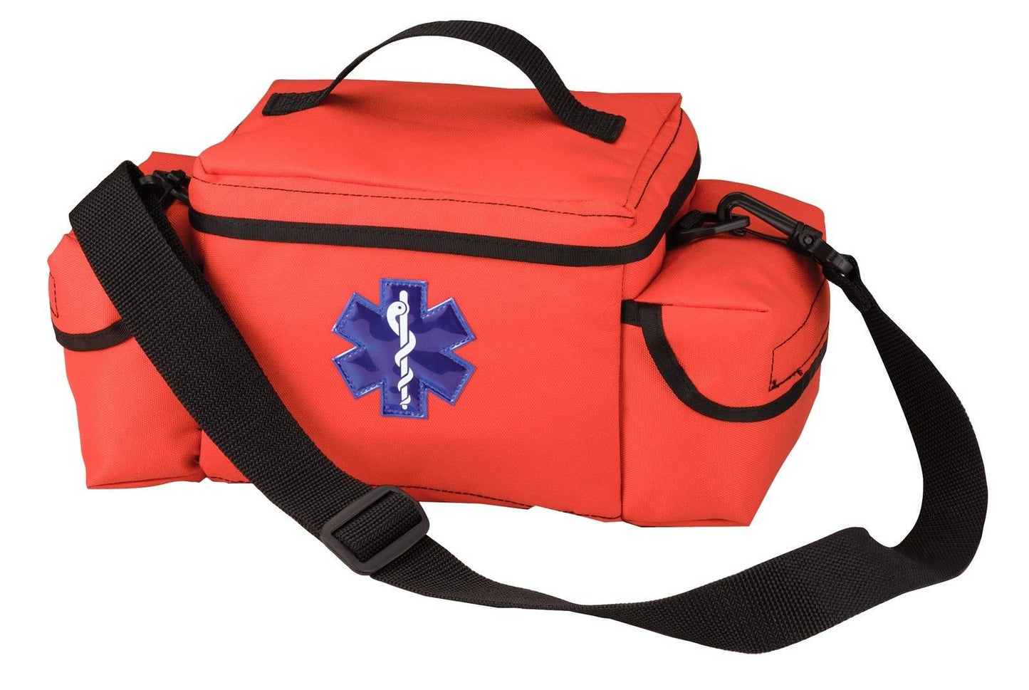 Orange EMS Bag w/ Star of Life - E.M.S. Rescue Bag - Many Pockets/Shoulder Strap