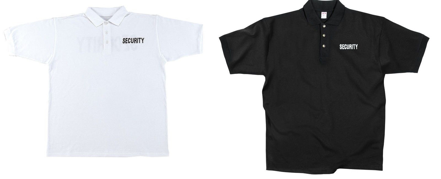'Security' Polo Shirts - Black or White Security Print Summer Golf Shirt