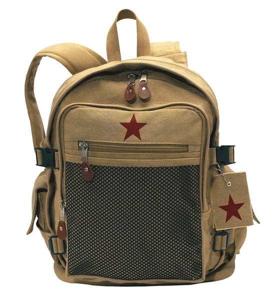 Deluxe Khaki Vintage Front 'Star' Backpack - Great Beach or School Bag Tan NEW!