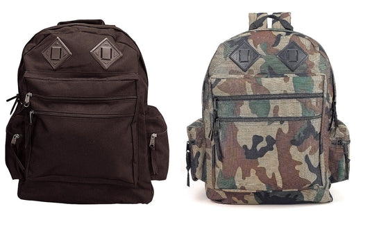 Deluxe Day Backpacks - Black or Camo Hiking School Bag Backpack w/ Padded Straps
