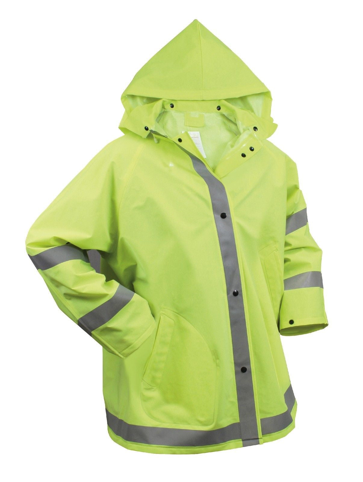 Safety Rain Jacket - Reflective Green Hi-Vis Raincoat Rainjacket w/ Hood
