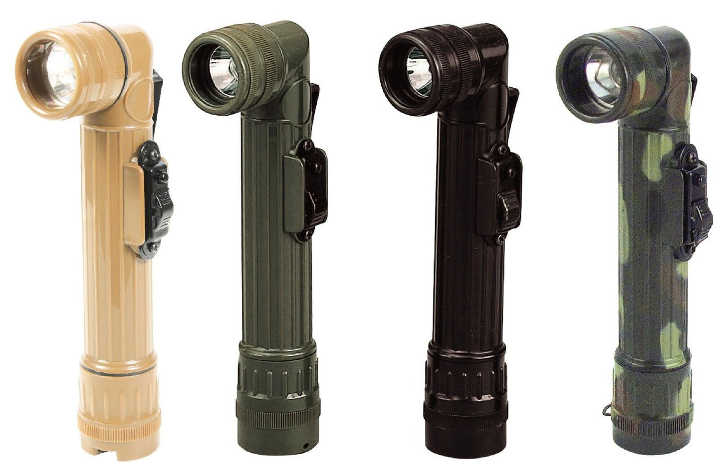 Mini Army Style Waterproof Flashlights w/ Belt Clip, Extra Lenses & Spare Bulb