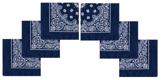 6 PACK Dark Blue Paisley Bandanas Large 27" Cotton Trainmen Biker Navy Bandana