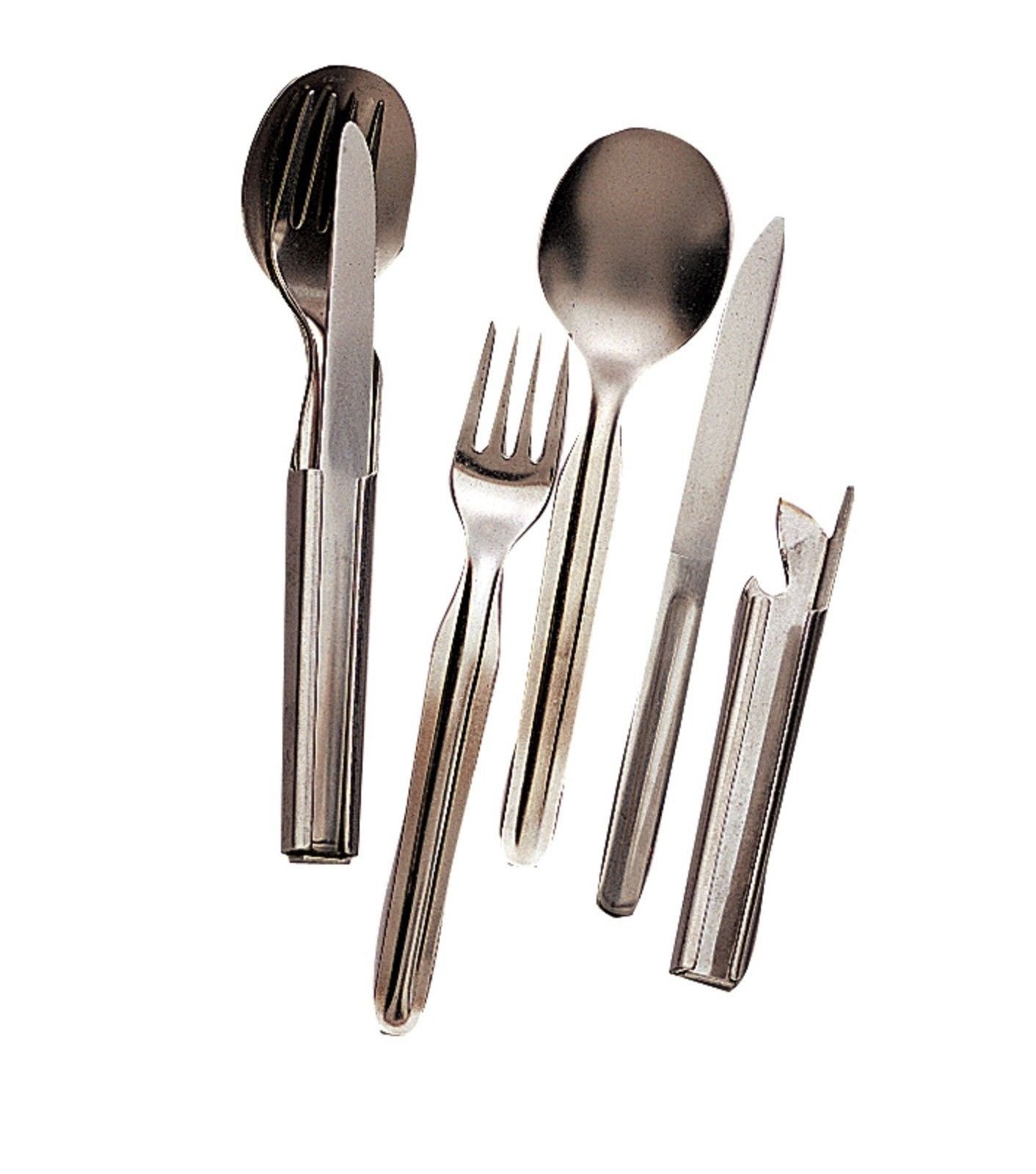 Deluxe 4 Piece Chow Set - Stainless Steel Knife, Fork, Spoon, And Can Opener