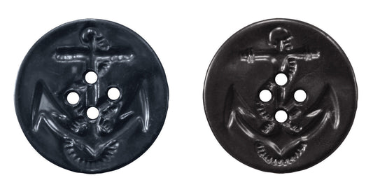 Black And Navy Blue Peacoat Buttons With Anchor Design - 25 Per Bag
