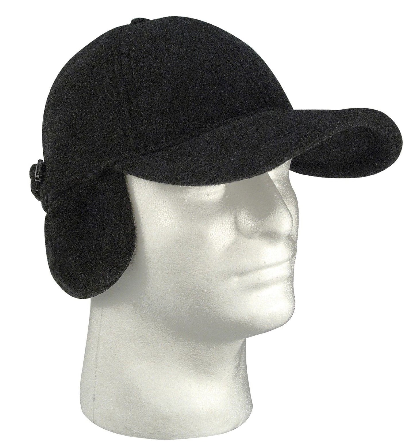 Black Polar Fleece Low Profile Cap w/ Earflaps Adjustable Cold Winter Ear Hat