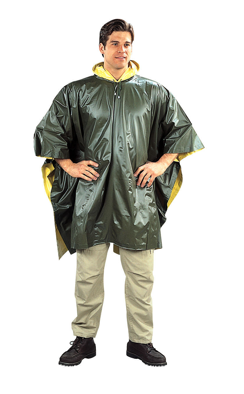 Rain Ponchos Reversible Rain Coat Rain Jacket w Hood OD