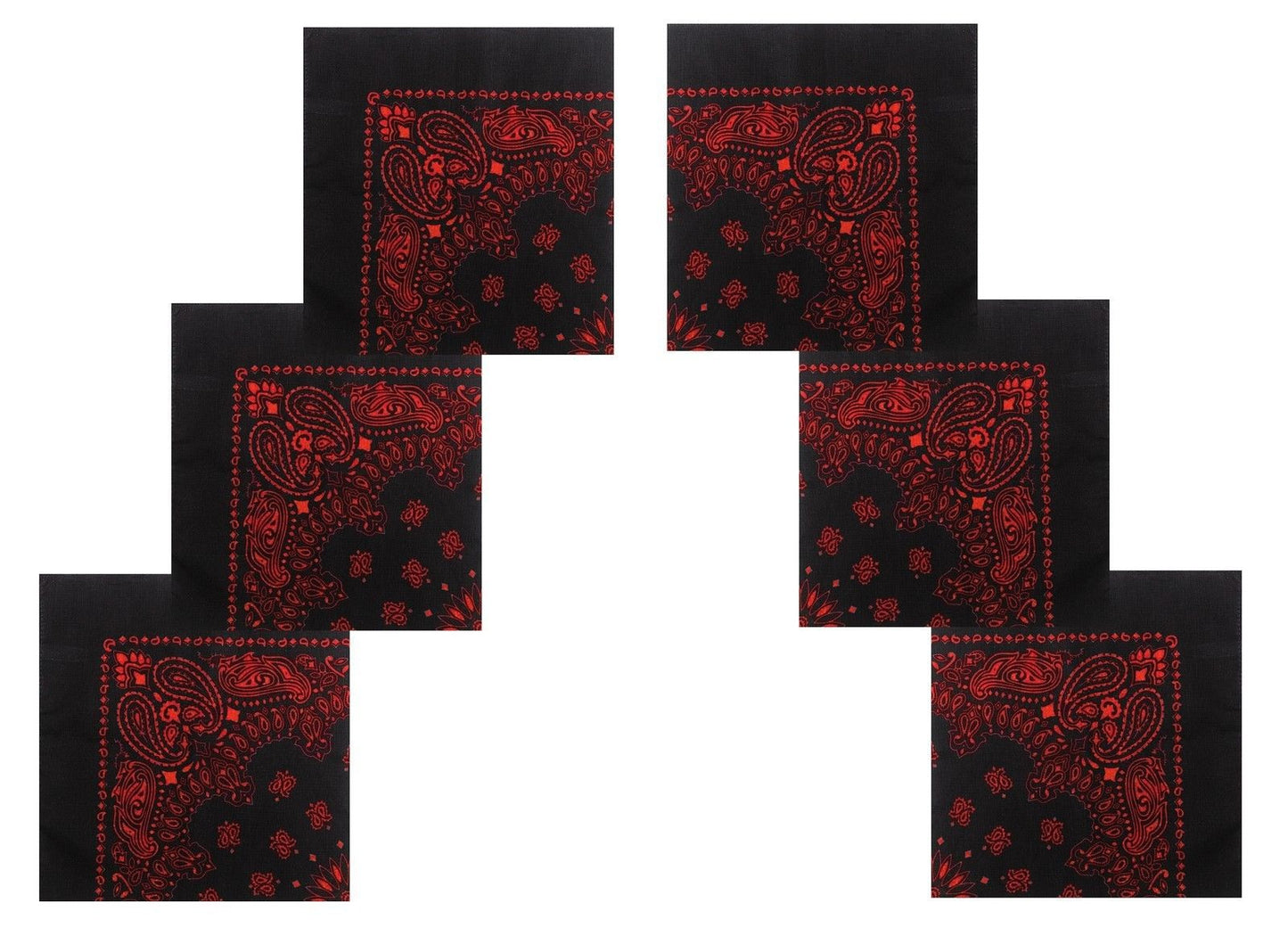 6-PACK Black & Red BIG Bandanas Six LARGE 27" Trainmen Cotton Stylish Bandana