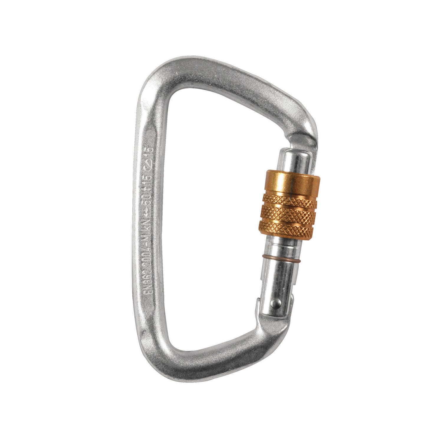 Silver Carabiner - Hard Steel Modified D Key Screw Gate Lock - CE Certified