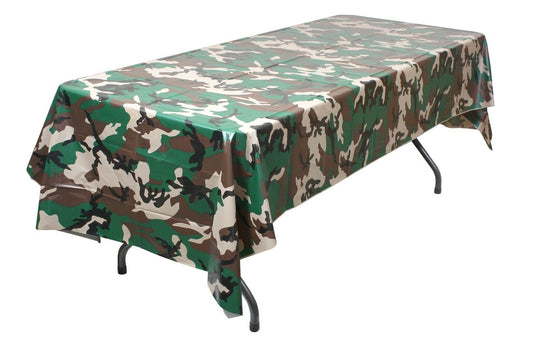 Woodland Camo Plastic Table Cloth - 108" x 54" - Picnics, BBQs, Birthday Parties